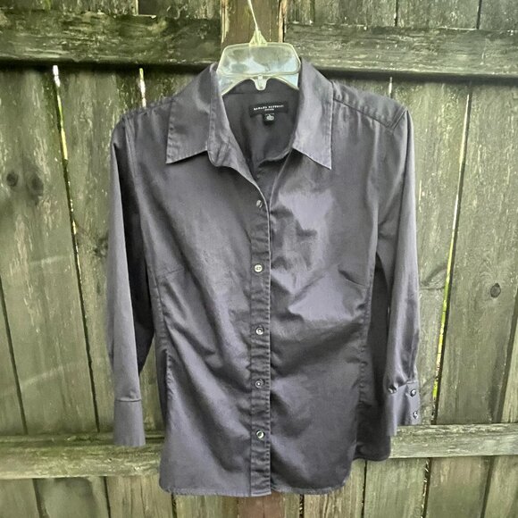 BANANA REPUBLIC Vintage Button Fitted Cotton 3/4 Sleeve Navy Blouse Shirt Large - Picture 1 of 5
